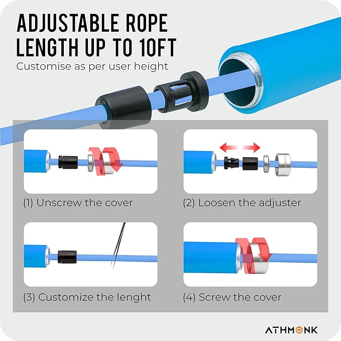 Athmonk Thick Skipping Rope For Men & Women - Jumping Rope For Exercise - Anti-Slip Handle - Tangle Free 10ft Long Adjustable PVC Rope